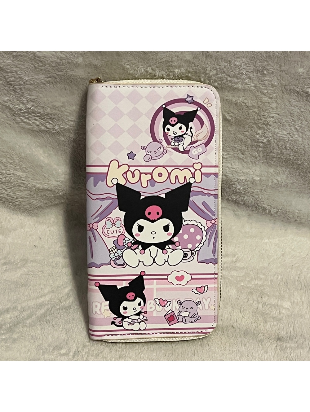 Kuromi lavender zip bifold wallet